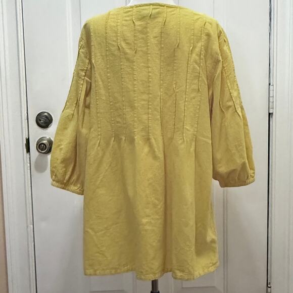 Soft Surroundings size XL yellow  cotton tunic blouse pin-tucked puff sleeves - Picture 4 of 6